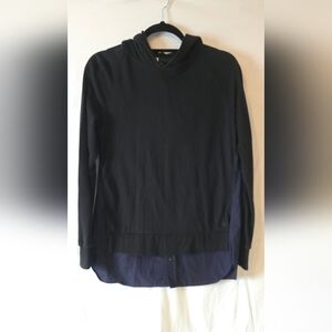 Rare Y-3 Yohji Yamamoto Adidas Black/Navy Blue Mixed Media Hoodie Shirt Size XS